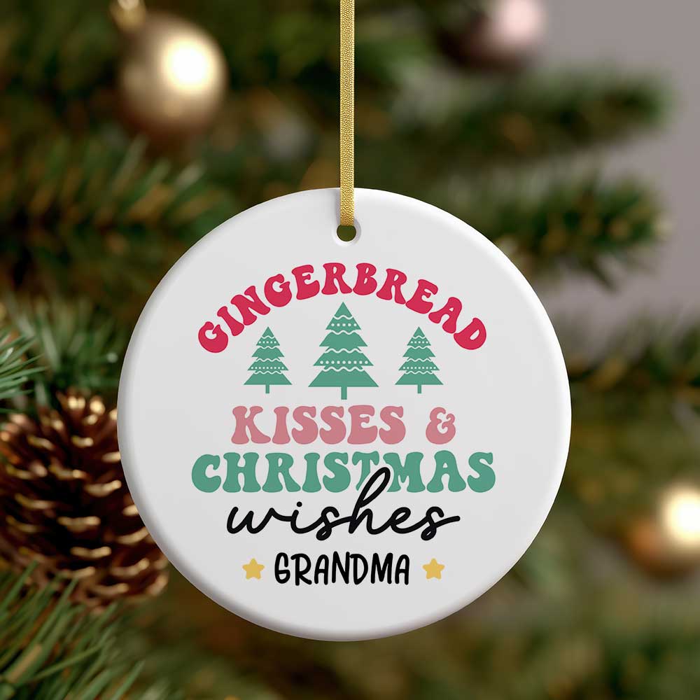 Ceramic Ornament - Gingerbread, Kisses & Christmas Wishes 2024 with Custom Name