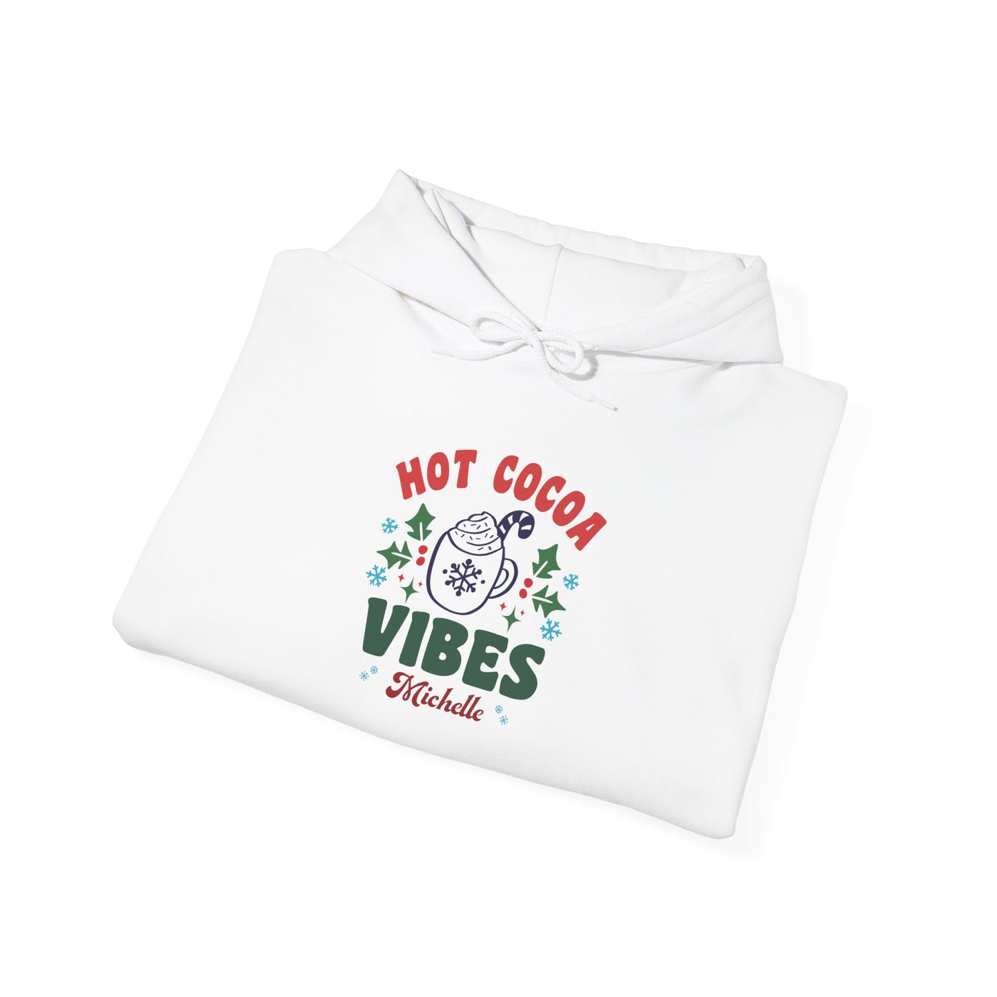 Unisex Heavy Blend Hooded Sweatshirt Hot Cocoa Vibes Christmas 2024 with Custom Name