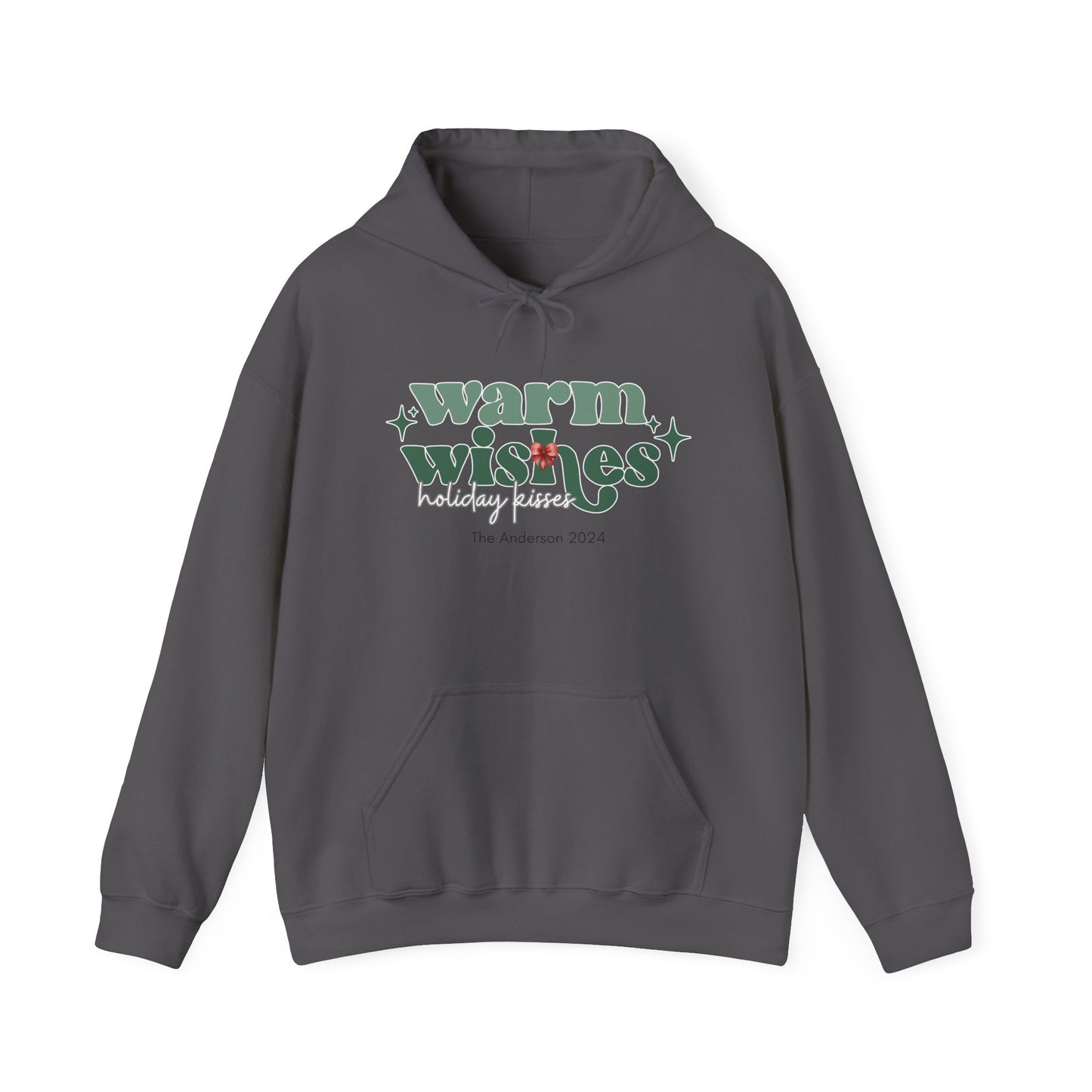 Unisex Heavy Blend Hooded Sweatshirt Warm Wishes Holiday Kisses Christmas 2024 with Custom Name