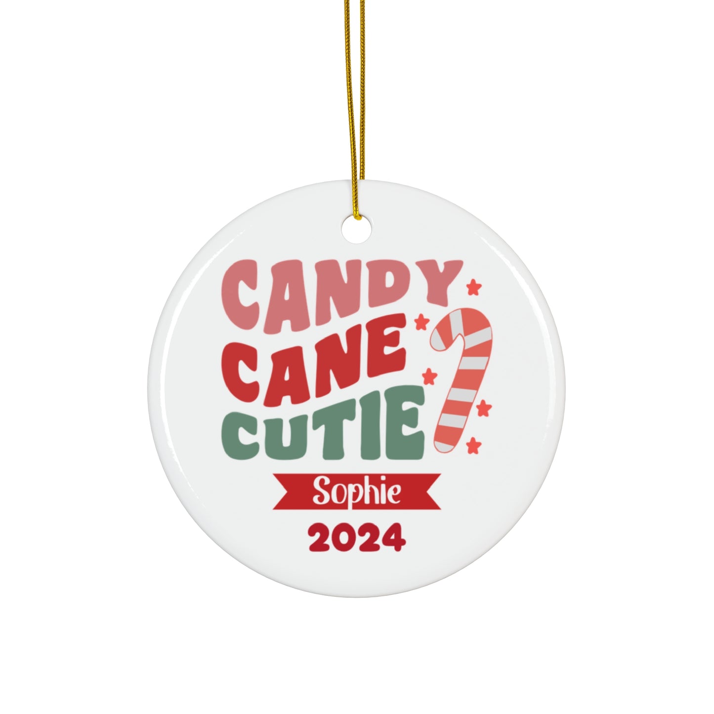 Ceramic Ornament - Candy Cane Cutie Christmas 2024 with Custom Name