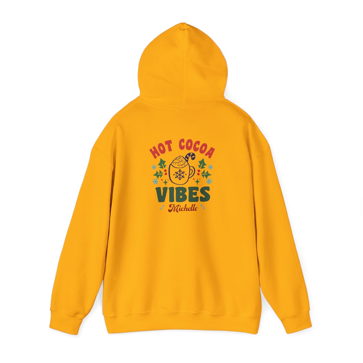 Unisex Heavy Blend Hooded Sweatshirt Hot Cocoa Vibes Christmas 2024 with Custom Name