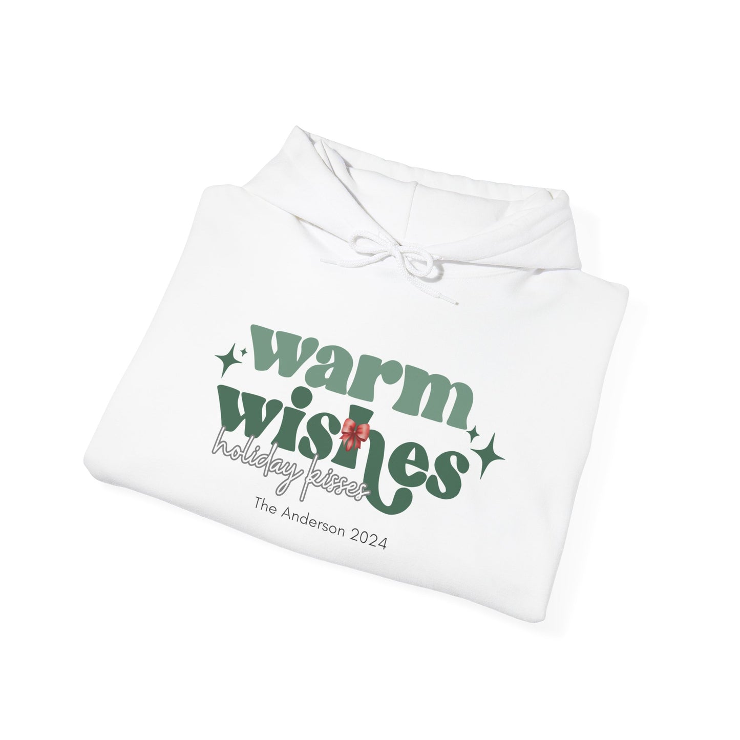 Unisex Heavy Blend Hooded Sweatshirt Warm Wishes Holiday Kisses Christmas 2024 with Custom Name