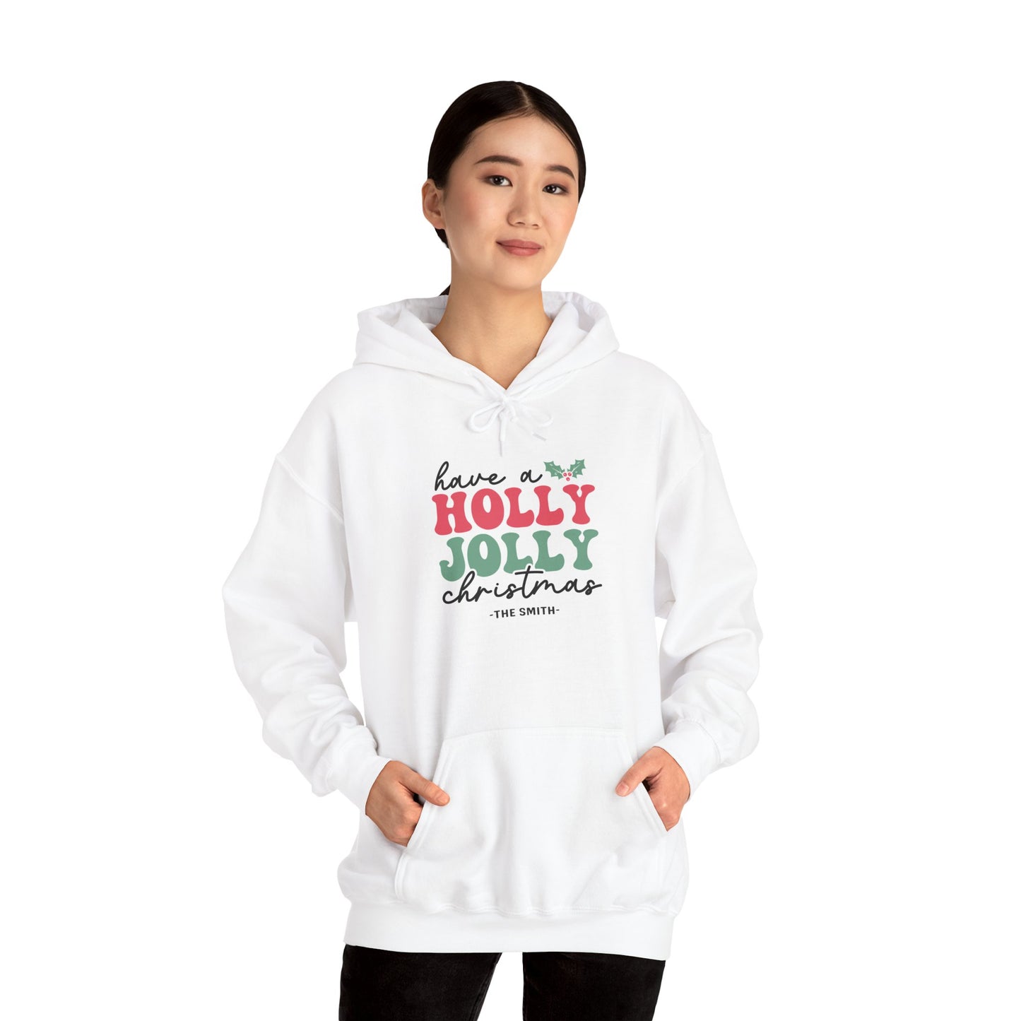 Unisex Heavy Blend Hooded Sweatshirt Have a Holly Jolly Christmas 2024 with Custom Name