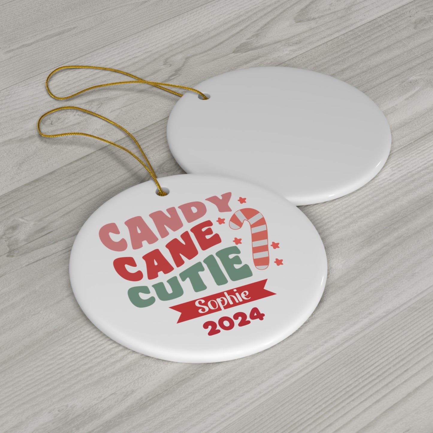 Ceramic Ornament - Candy Cane Cutie Christmas 2024 with Custom Name