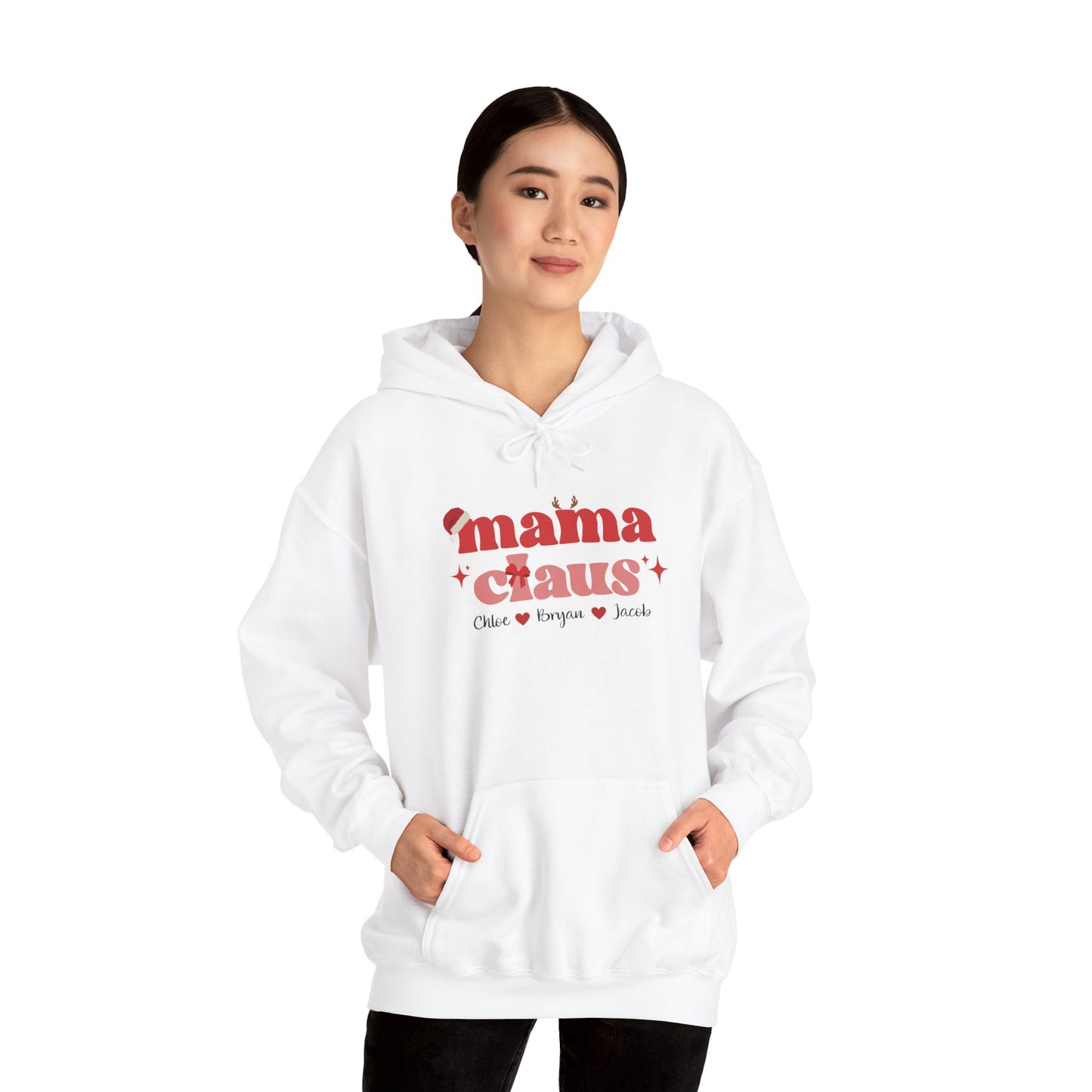 Unisex Heavy Blend Hooded Sweatshirt Mama Claus Christmas 2024 with Custom Name