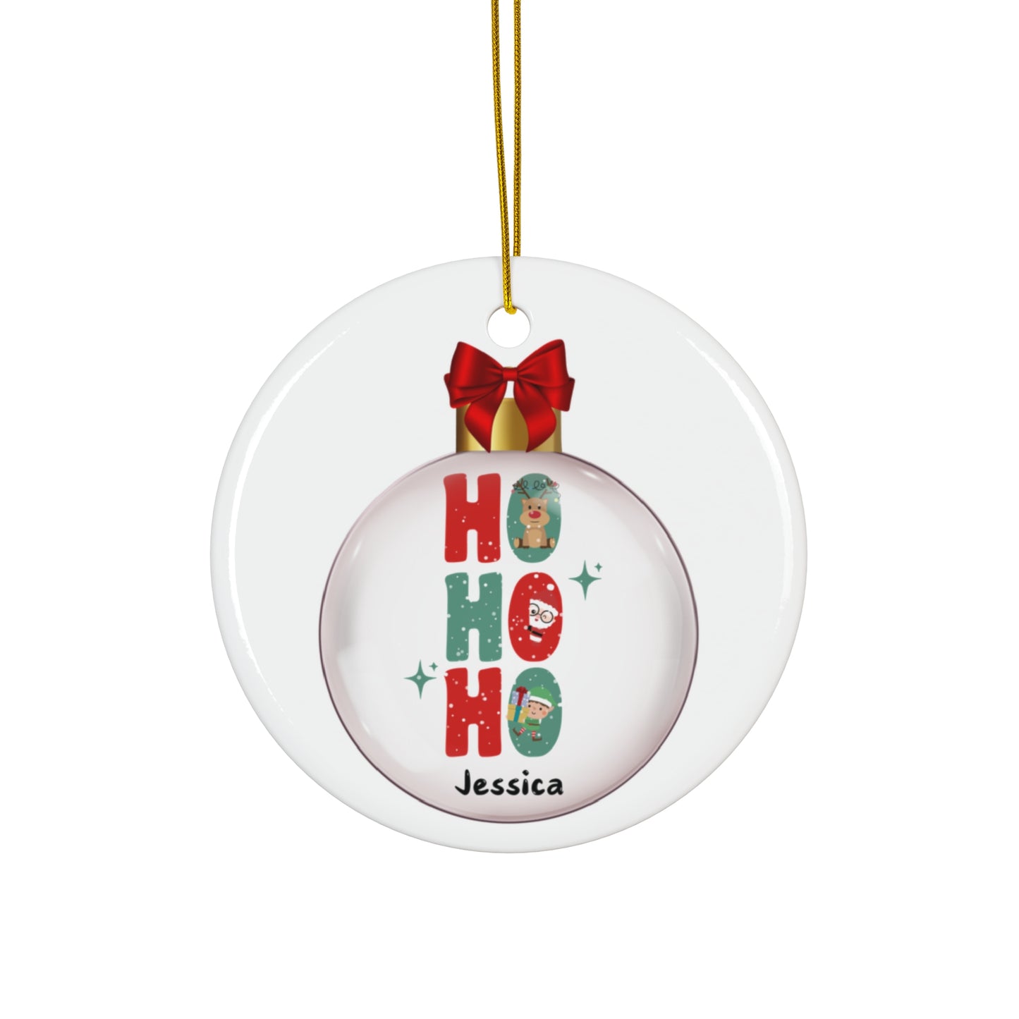 Ceramic Ornament - HO HO HO Christmas Ball Christmas  2024 with Custom Name