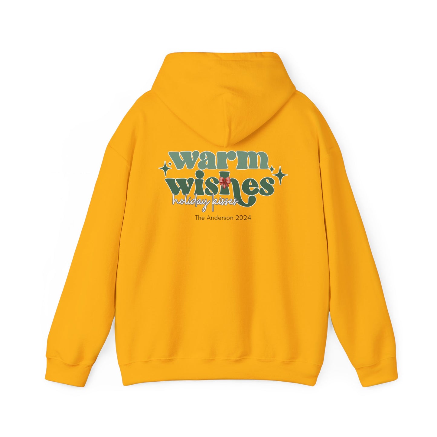 Unisex Heavy Blend Hooded Sweatshirt Warm Wishes Holiday Kisses Christmas 2024 with Custom Name