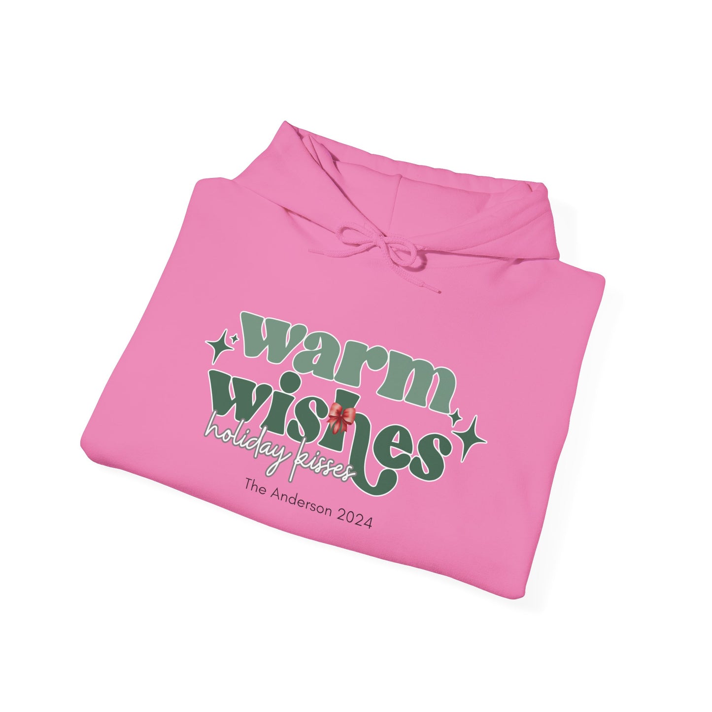 Unisex Heavy Blend Hooded Sweatshirt Warm Wishes Holiday Kisses Christmas 2024 with Custom Name