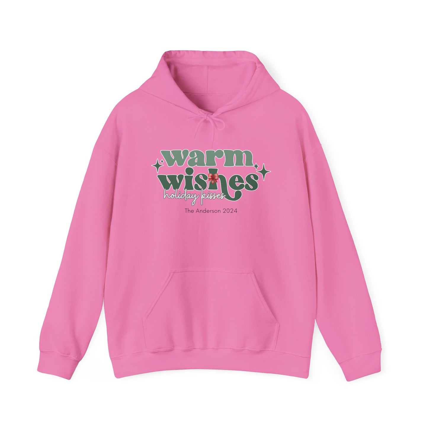 Unisex Heavy Blend Hooded Sweatshirt Warm Wishes Holiday Kisses Christmas 2024 with Custom Name