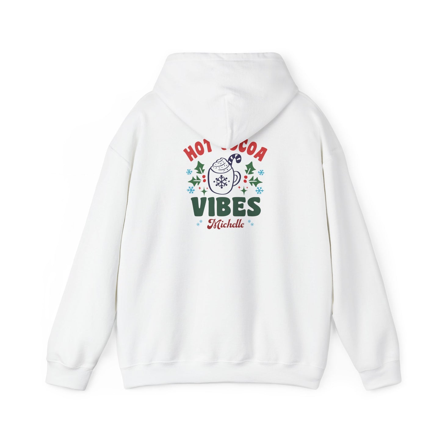 Unisex Heavy Blend Hooded Sweatshirt Hot Cocoa Vibes Christmas 2024 with Custom Name