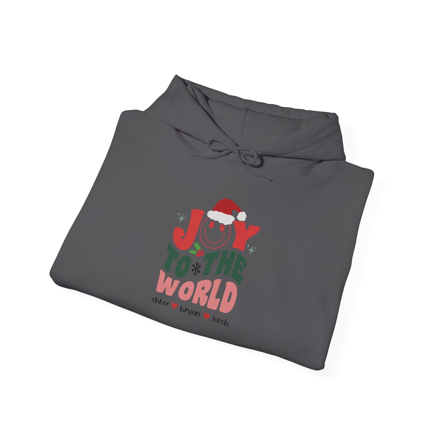 Unisex Heavy Blend Hooded Sweatshirt Joy To The World Christmas 2024 with Custom Name