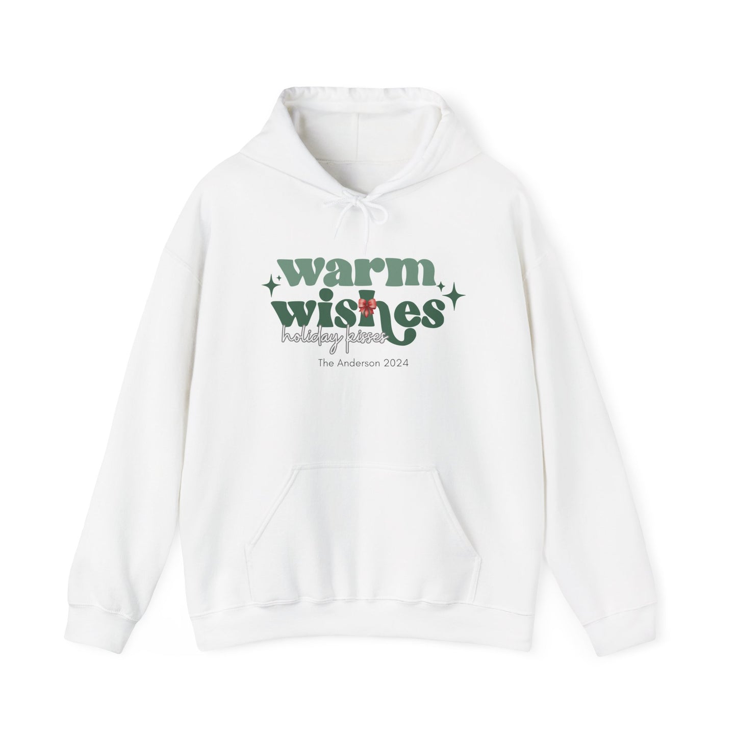 Unisex Heavy Blend Hooded Sweatshirt Warm Wishes Holiday Kisses Christmas 2024 with Custom Name