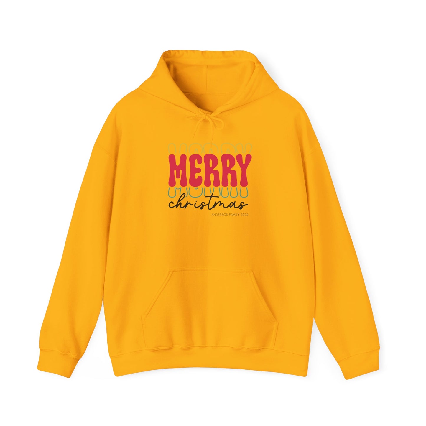 Unisex Heavy Blend Hooded Sweatshirt MERRY MERRY MERRY Christmas 2024 with Custom Name