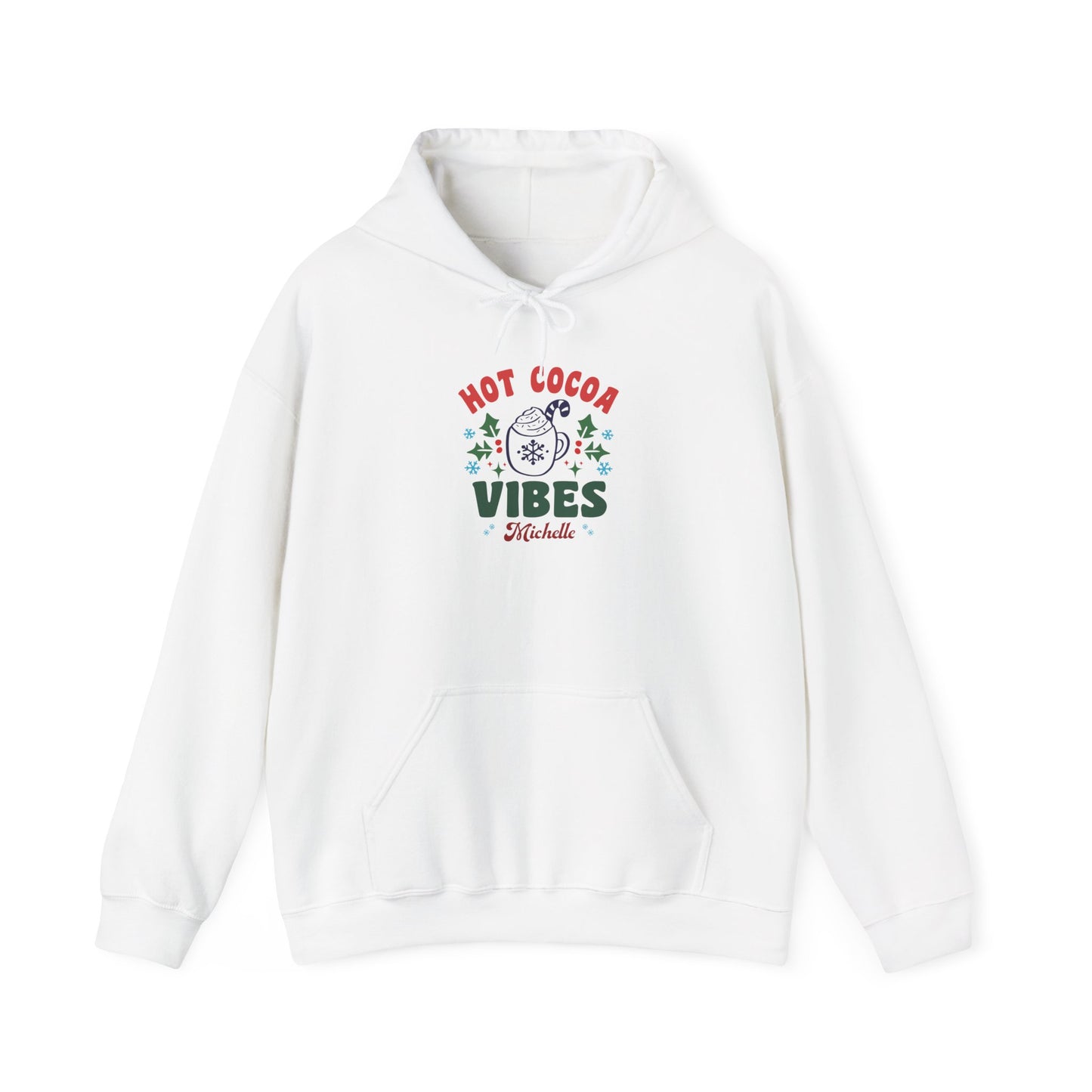 Unisex Heavy Blend Hooded Sweatshirt Hot Cocoa Vibes Christmas 2024 with Custom Name