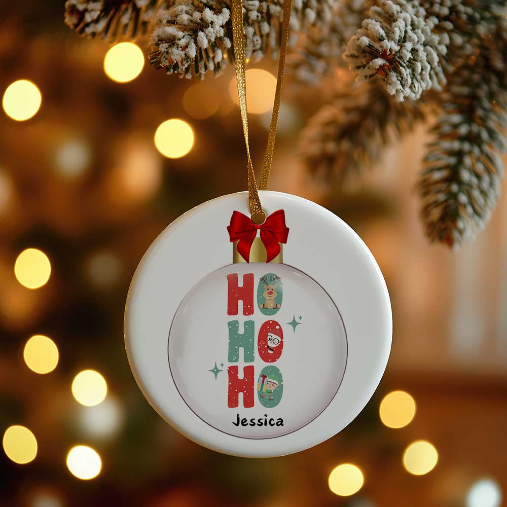 Ceramic Ornament - HO HO HO Christmas Ball Christmas  2024 with Custom Name