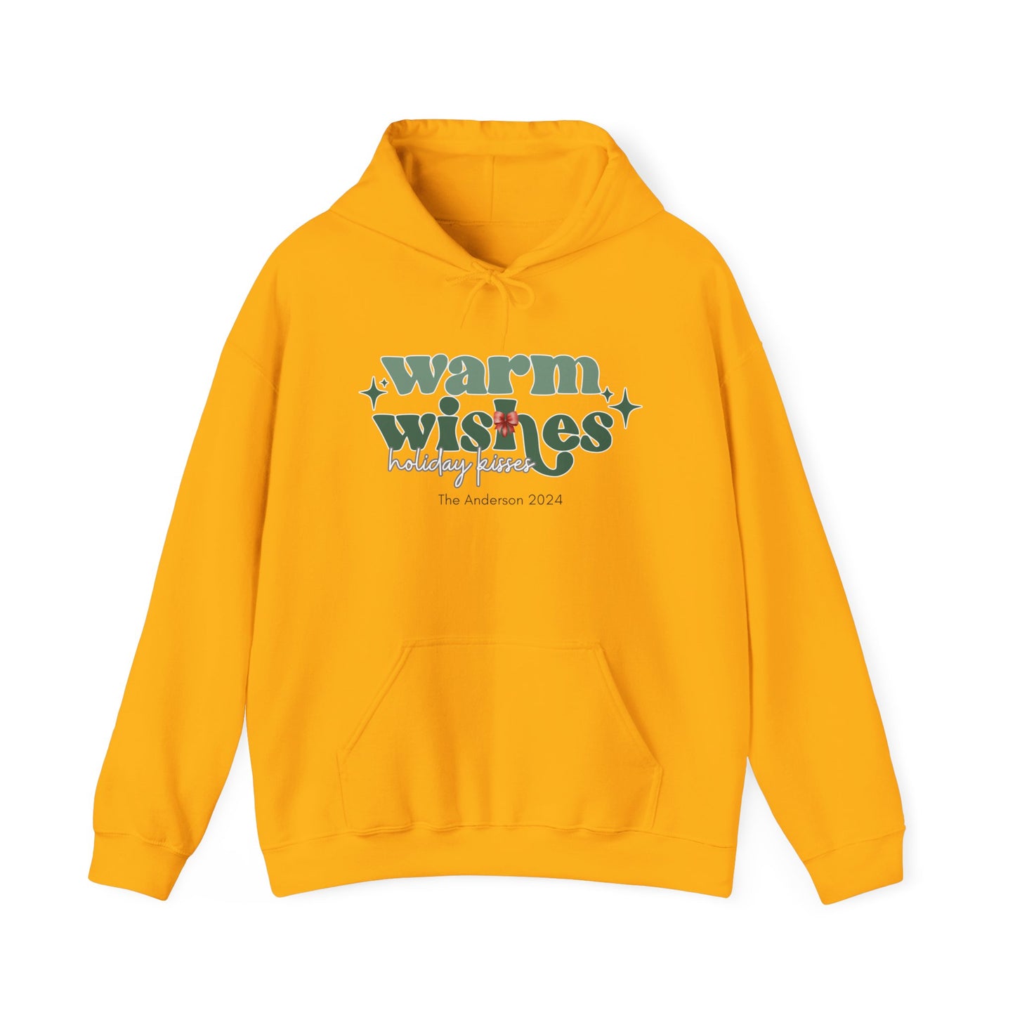 Unisex Heavy Blend Hooded Sweatshirt Warm Wishes Holiday Kisses Christmas 2024 with Custom Name