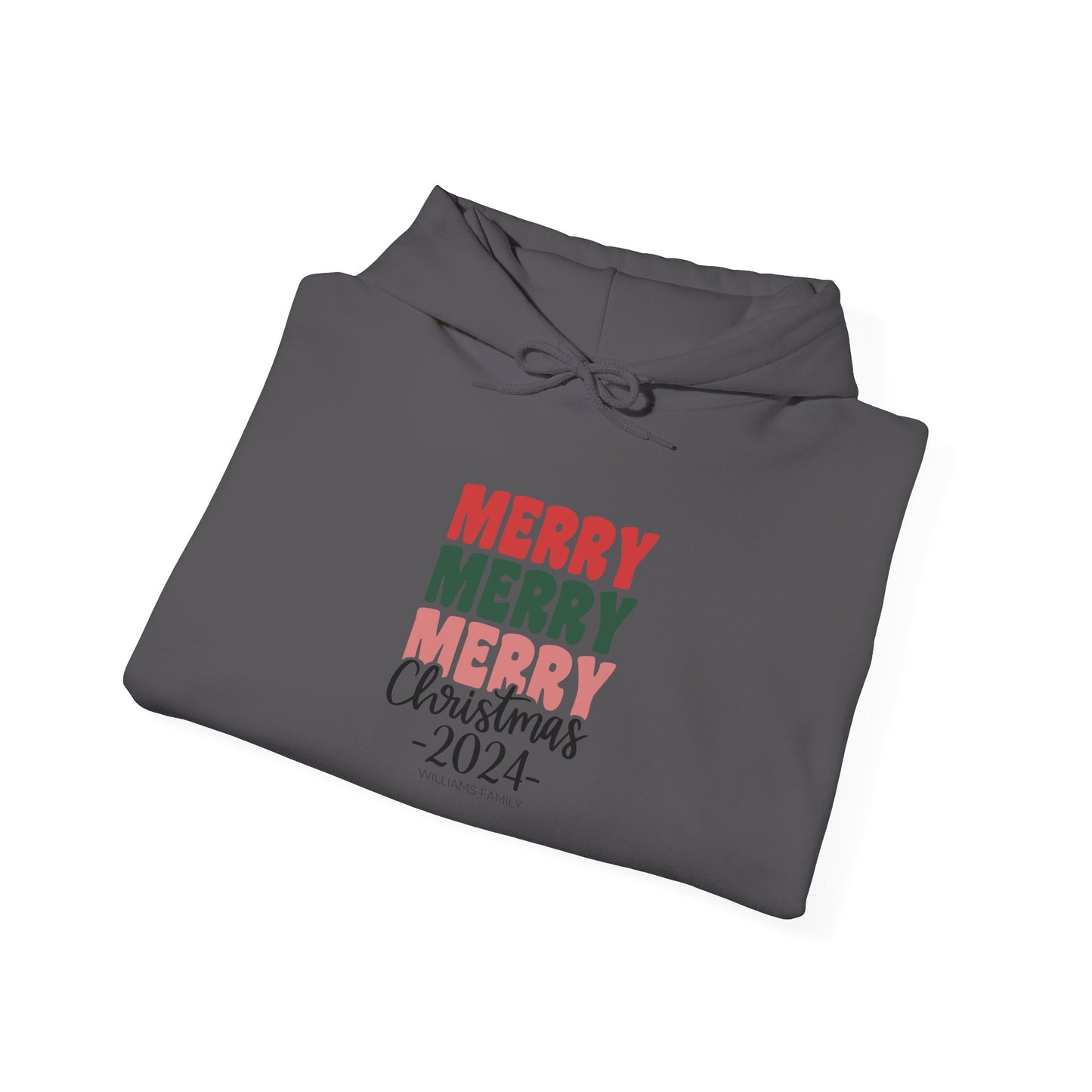 Unisex Heavy Blend Hooded Sweatshirt Merry Merry Merry Christmas 2024 with Custom Name