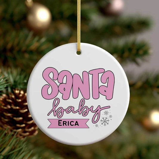 Ceramic Ornament - Pink Santa Baby Christmas 2024 with Custom Names