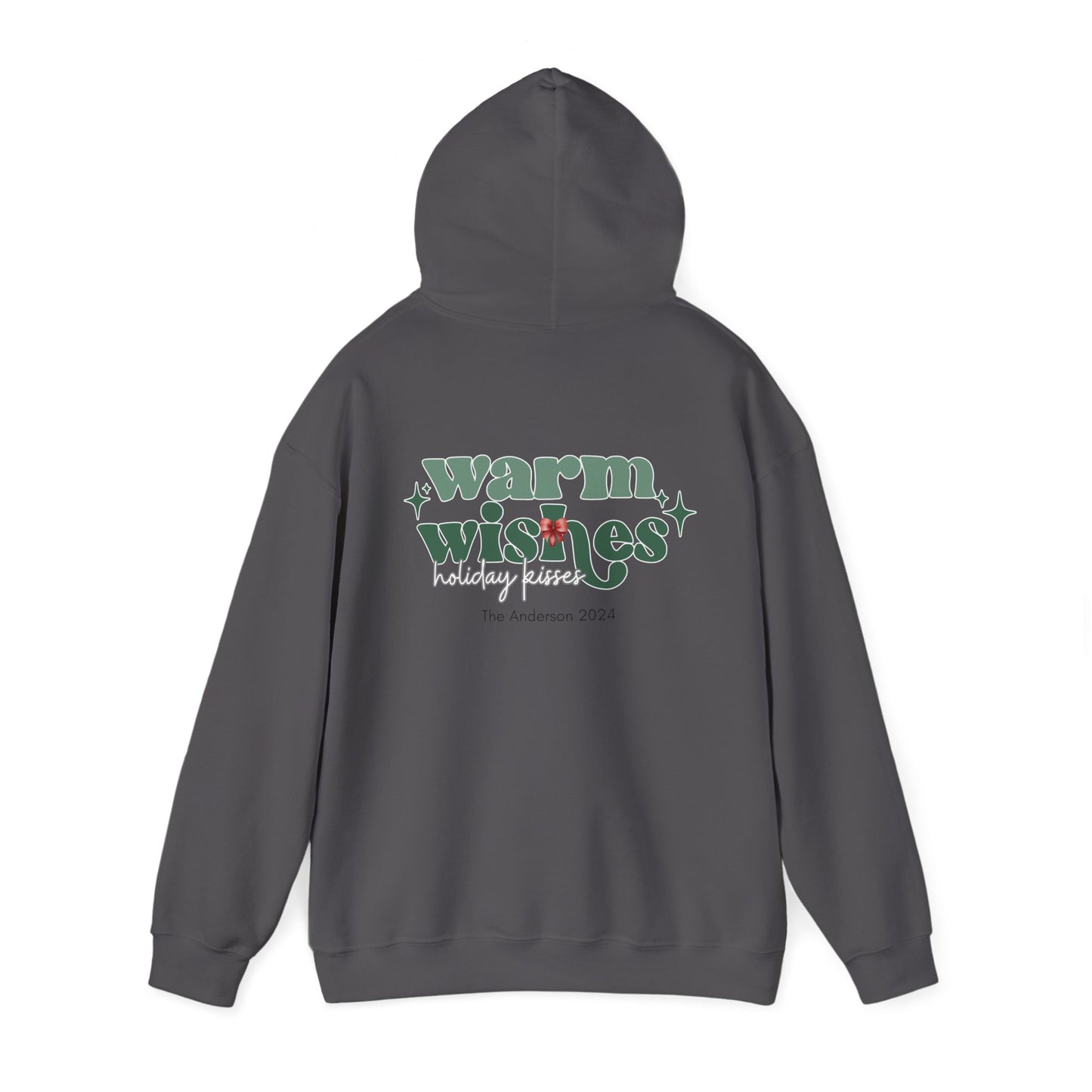 Unisex Heavy Blend Hooded Sweatshirt Warm Wishes Holiday Kisses Christmas 2024 with Custom Name