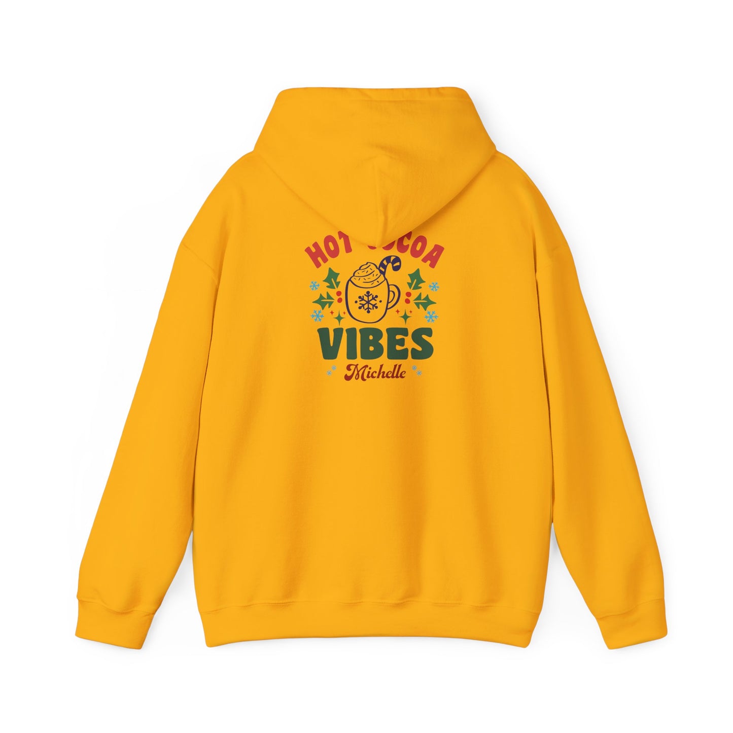 Unisex Heavy Blend Hooded Sweatshirt Hot Cocoa Vibes Christmas 2024 with Custom Name