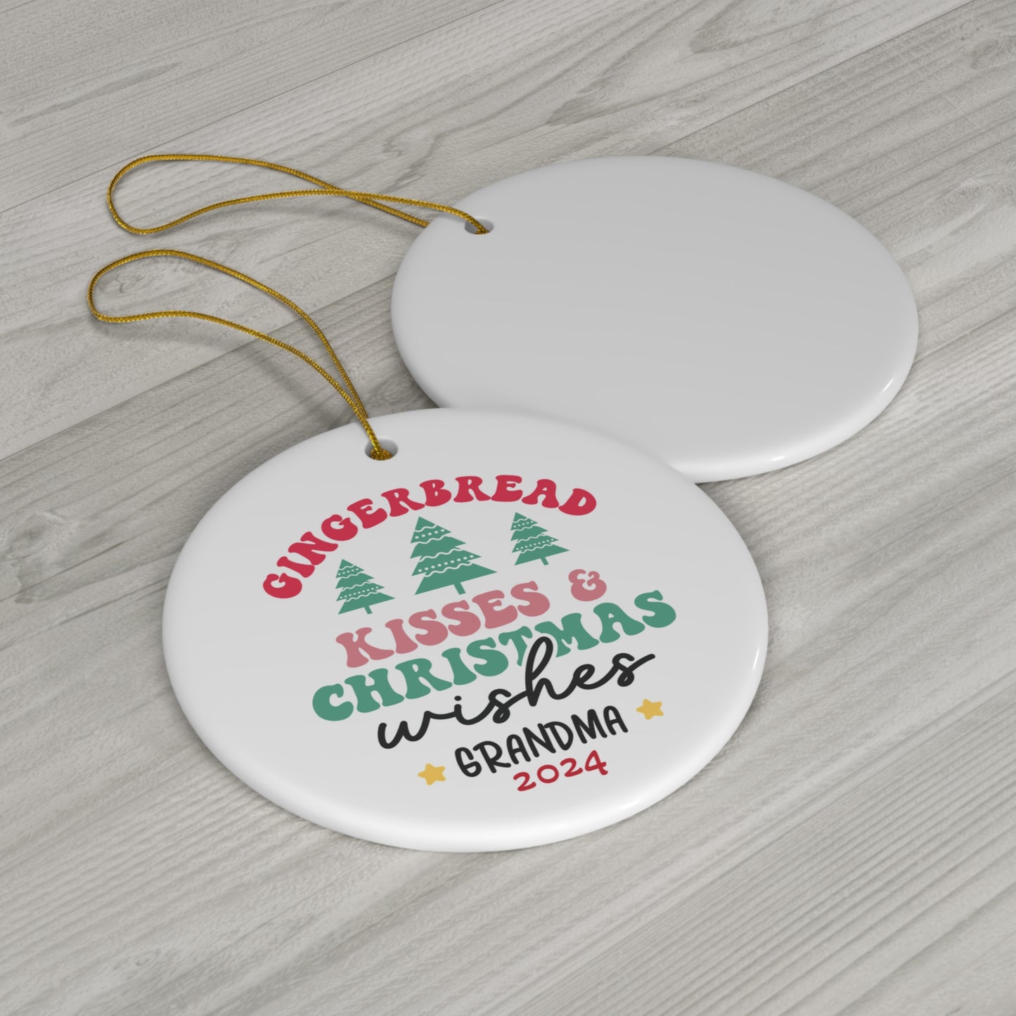 Ceramic Ornament - Gingerbread, Kisses & Christmas Wishes 2024 with Custom Name