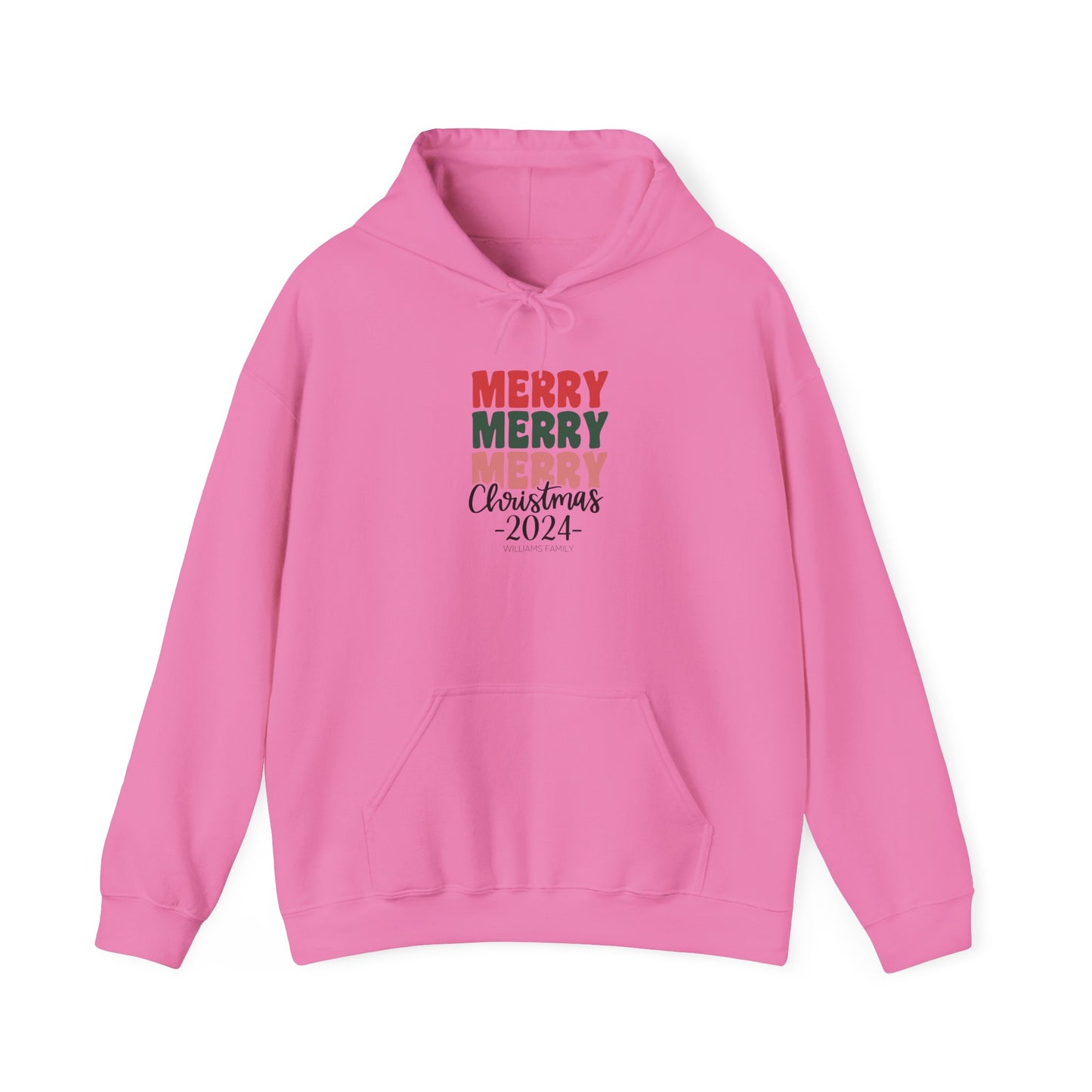 Unisex Heavy Blend Hooded Sweatshirt Merry Merry Merry Christmas 2024 with Custom Name