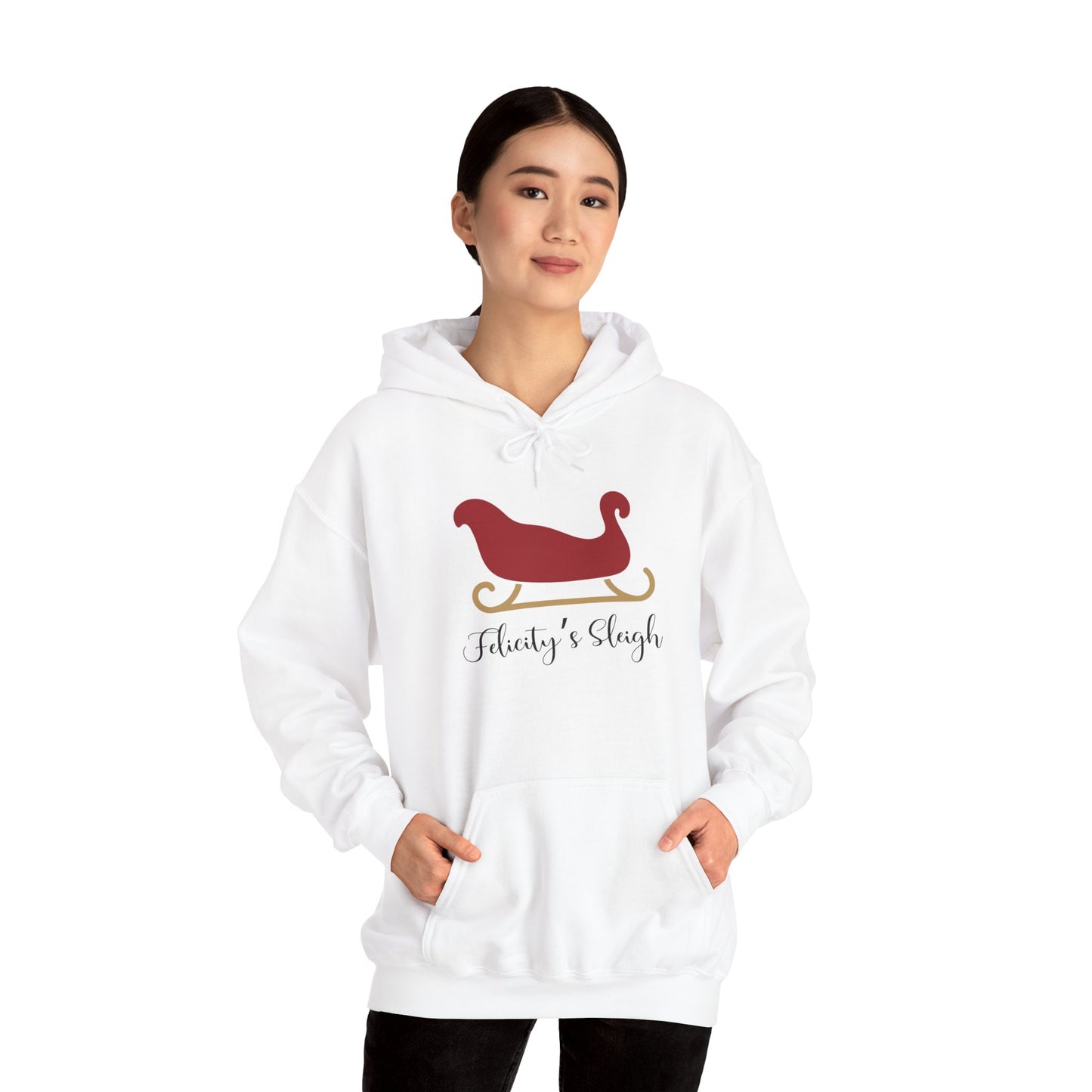 Unisex Heavy Blend Hooded Sweatshirt Christmas Design 2024 - Sleigh with Custom Name