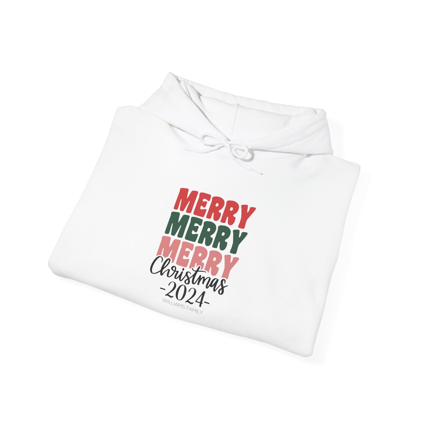 Unisex Heavy Blend Hooded Sweatshirt Merry Merry Merry Christmas 2024 with Custom Name