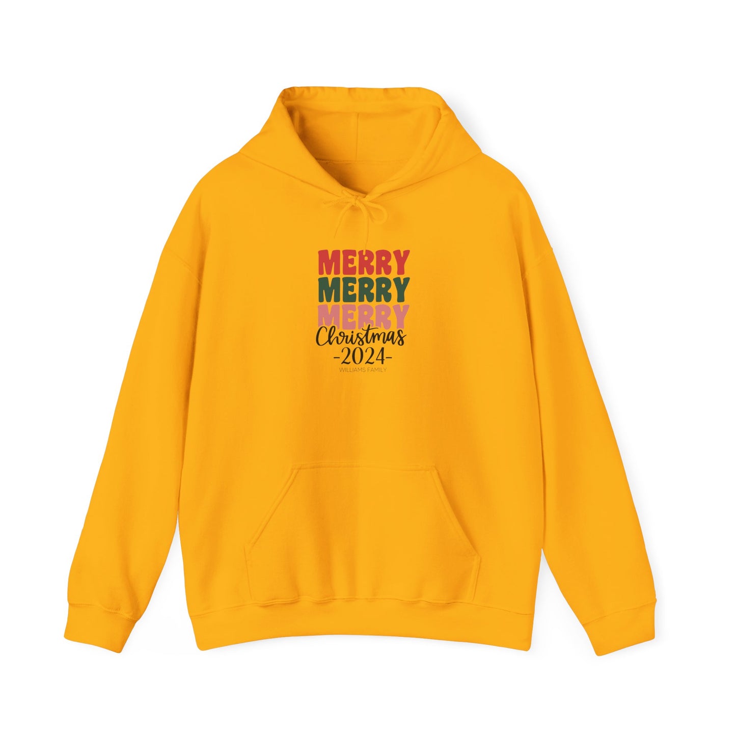 Unisex Heavy Blend Hooded Sweatshirt Merry Merry Merry Christmas 2024 with Custom Name