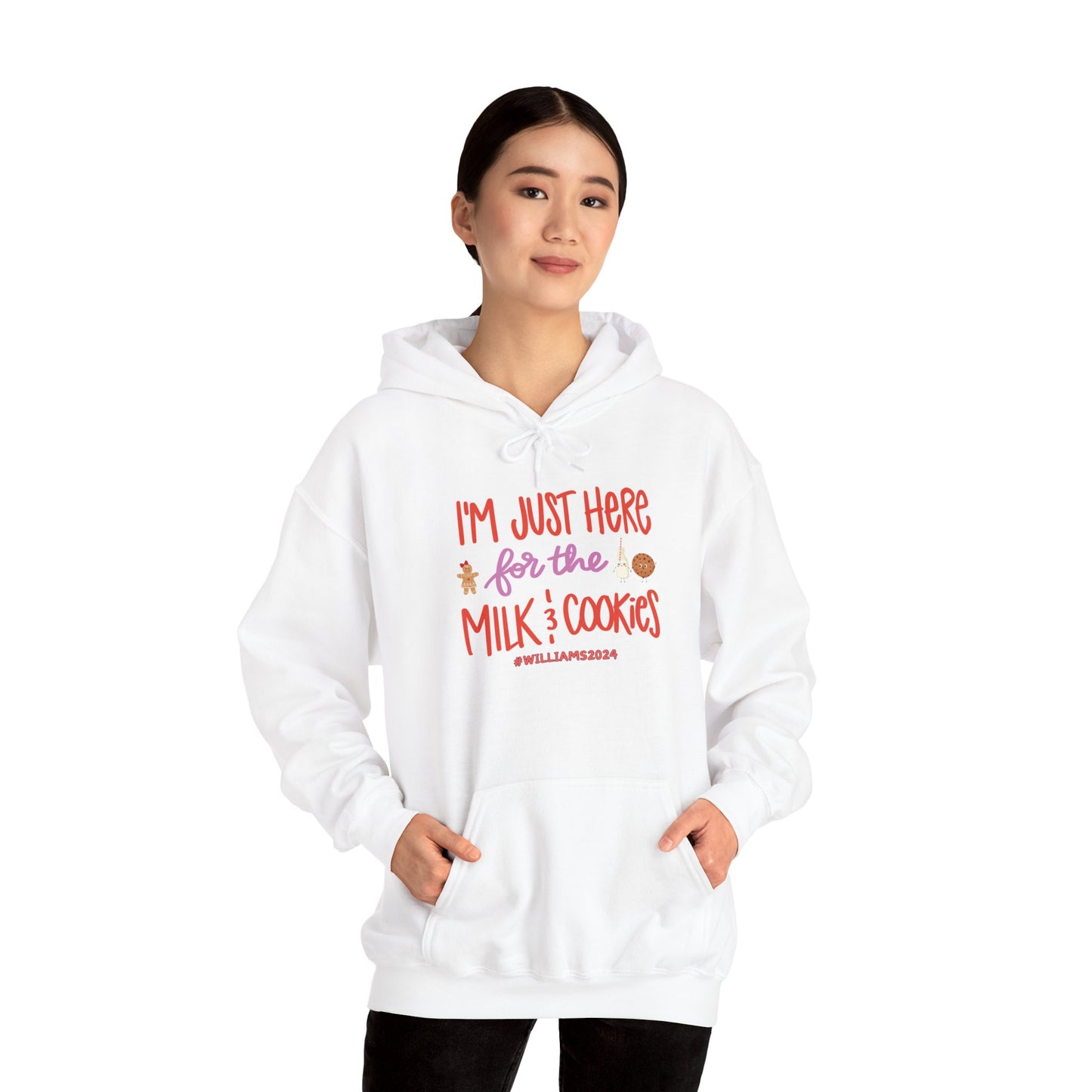 Unisex Heavy Blend Hooded Sweatshirt I'm just Here for the Milk & Cookies Christmas 2024 with Custom Name