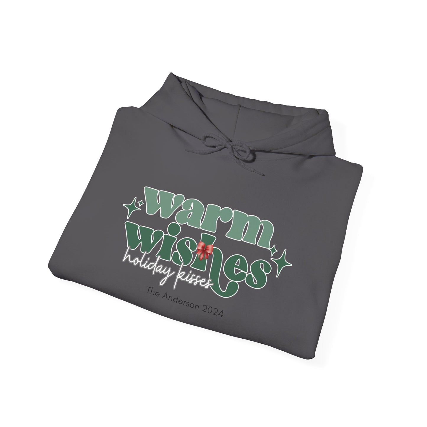 Unisex Heavy Blend Hooded Sweatshirt Warm Wishes Holiday Kisses Christmas 2024 with Custom Name