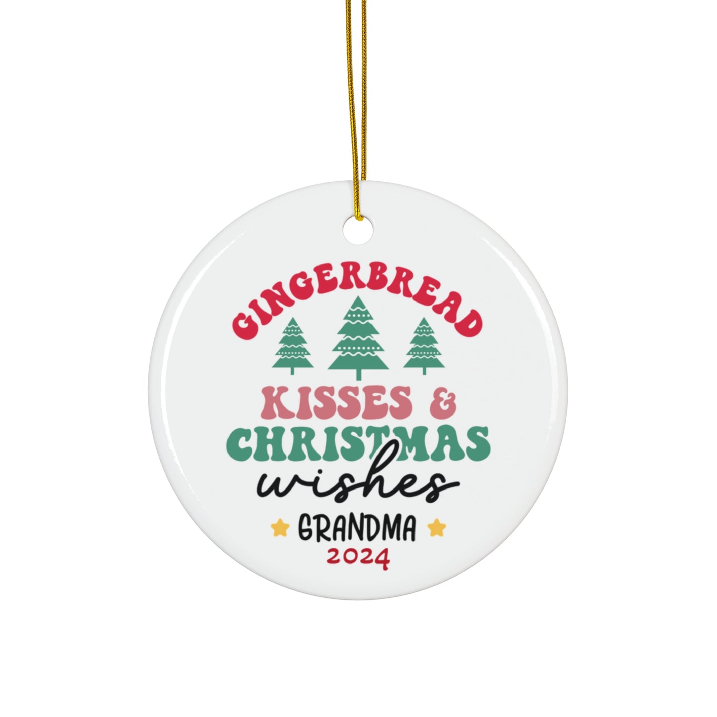 Ceramic Ornament - Gingerbread, Kisses & Christmas Wishes 2024 with Custom Name