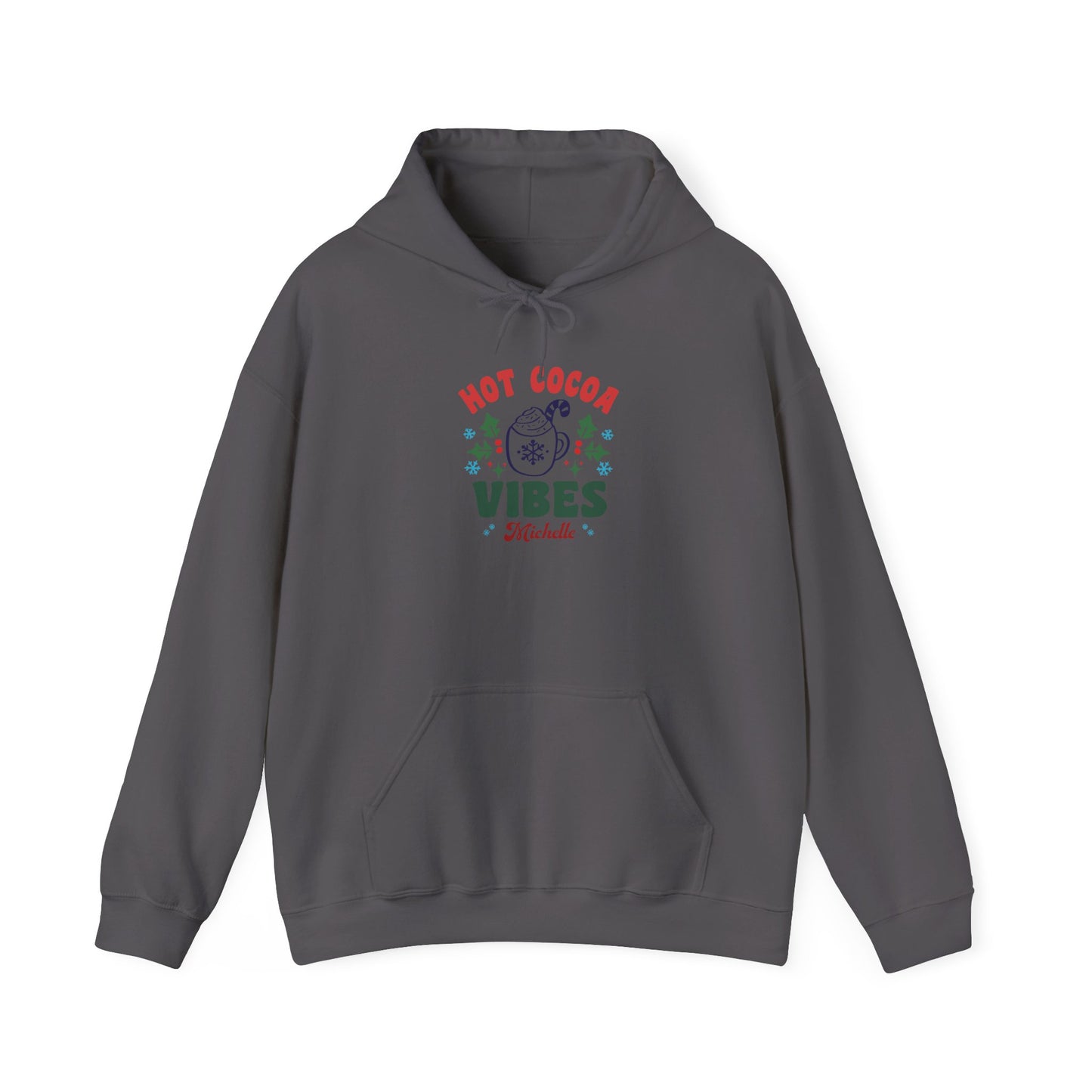 Unisex Heavy Blend Hooded Sweatshirt Hot Cocoa Vibes Christmas 2024 with Custom Name