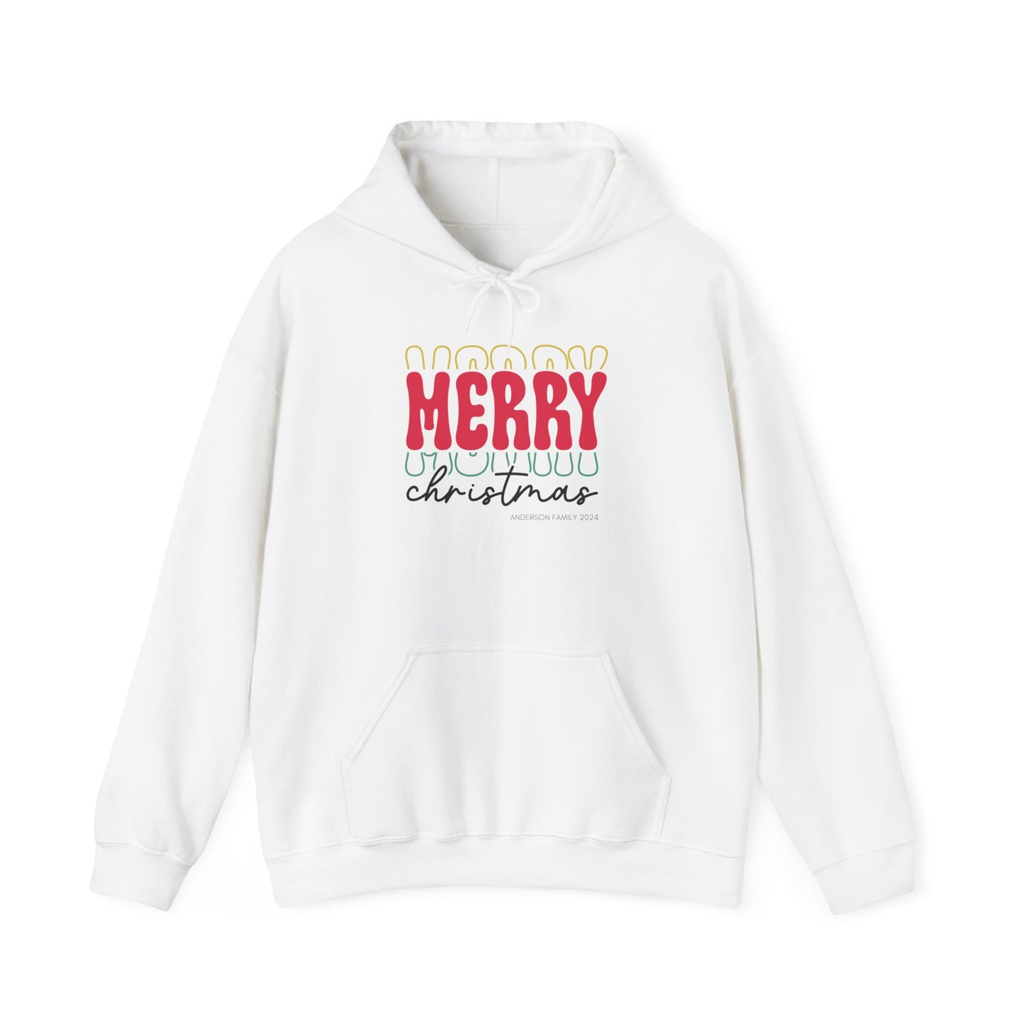 Unisex Heavy Blend Hooded Sweatshirt MERRY MERRY MERRY Christmas 2024 with Custom Name