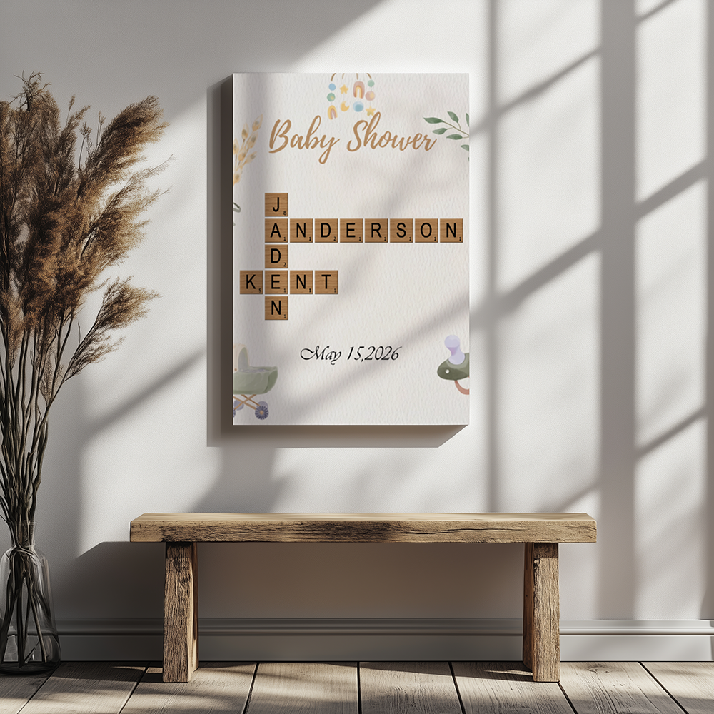 CANVAS 24x36 CUSTOM BABY SHOWER CROSSWORD