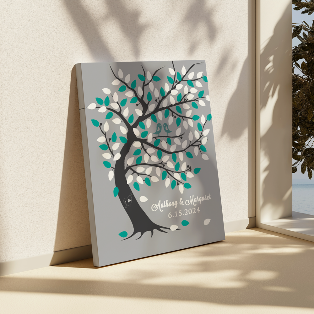 CANVAS 24X36 GUEST SIGNATURE WEDDING TREE TEAL DESIGN