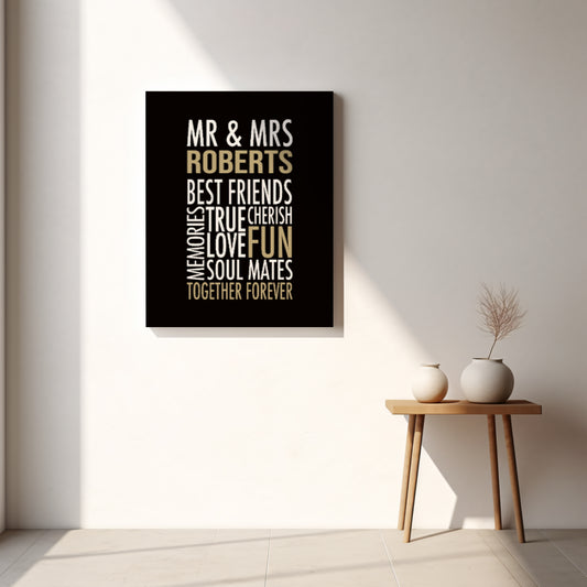 CANVAS 24x36 MR & MRS WORDS WEDDING DESIGN
