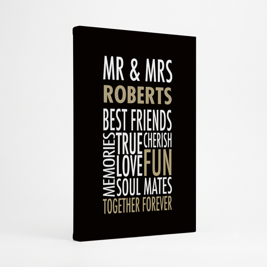 CANVAS 24x36 MR & MRS WORDS WEDDING DESIGN