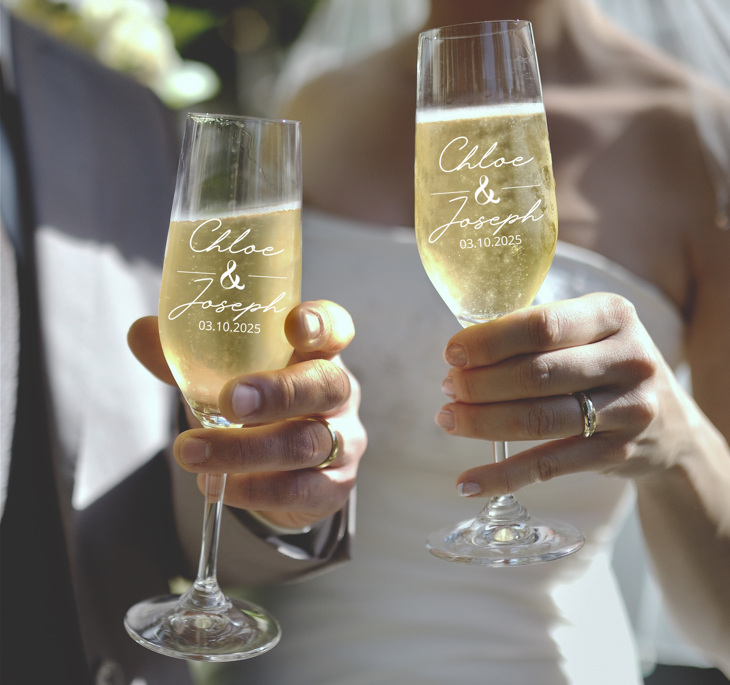 CHAMPAGNE FLUTES - NAMES & DATE 2