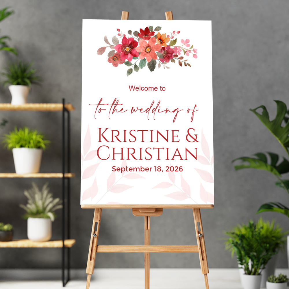 FOAM BOARD 18X24 CUSTOM WELCOME SIGN – CORAL FLORAL DESIGN #5
