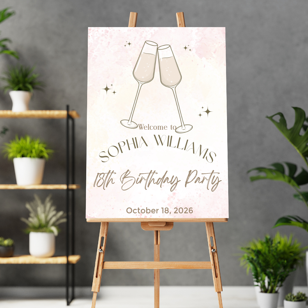 FOAM BOARD 18x24 CUSTOM WELCOME SIGN – CHAMPAGNE TOAST DESIGN #6