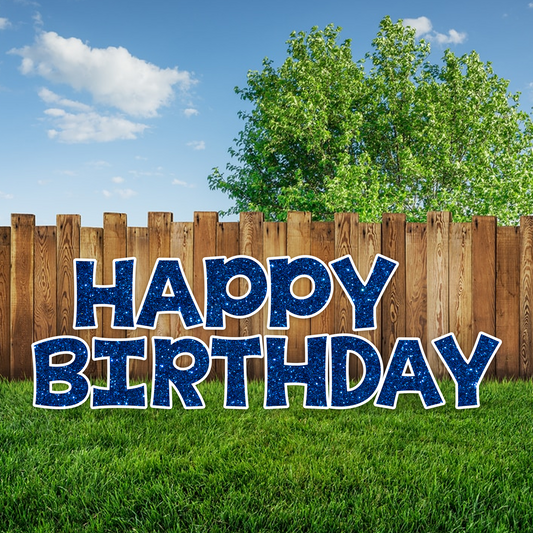 BLUE GLITTER HAPPY BIRTHDAY - KG FONT CORRUGATED