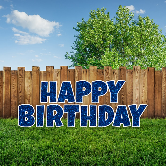 BLUE GLITTER HAPPY BIRTHDAY - LUCKIEST GUY FONT CORRUGATED