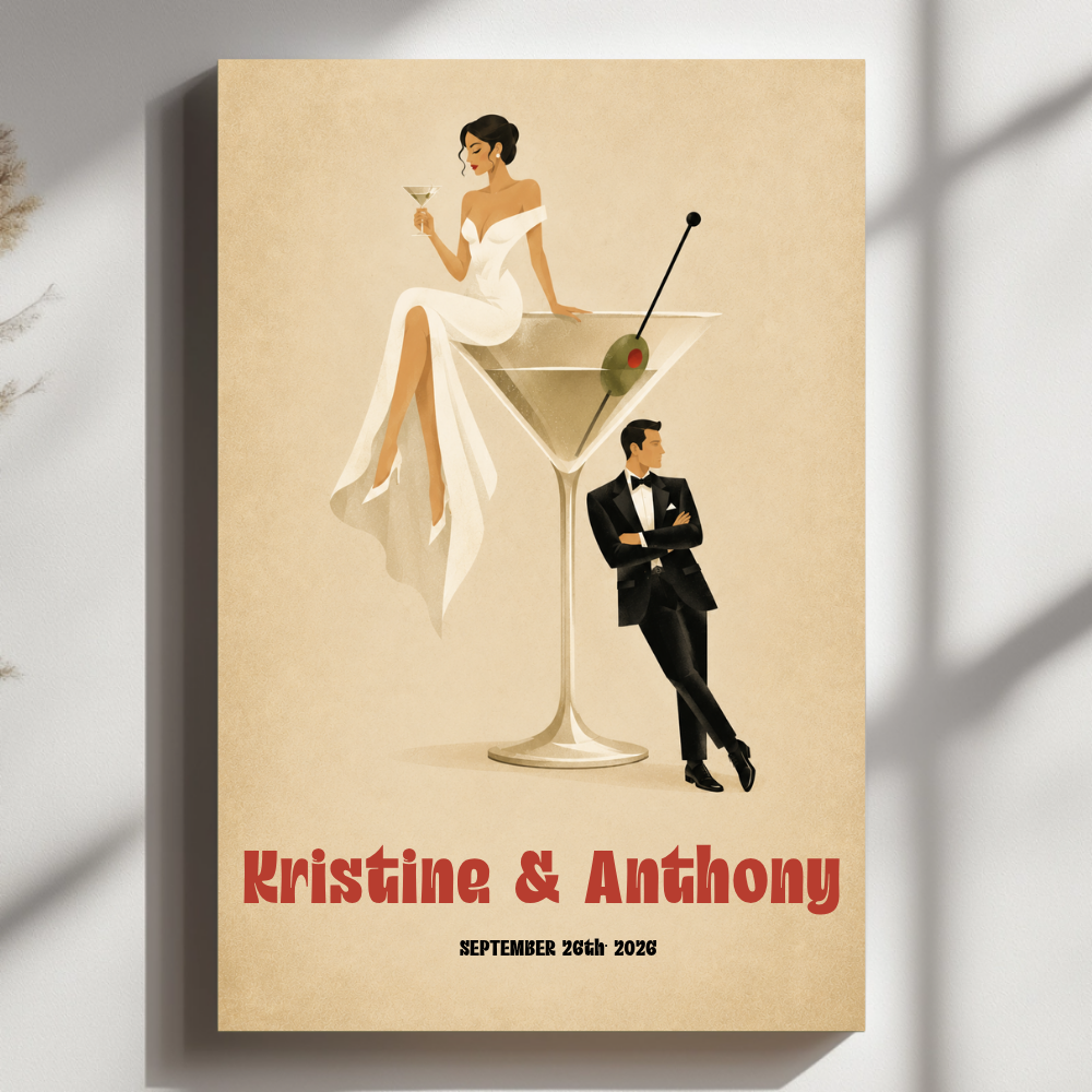 CANVAS 24x36 Retro Signature Cocktail Wedding Portrait