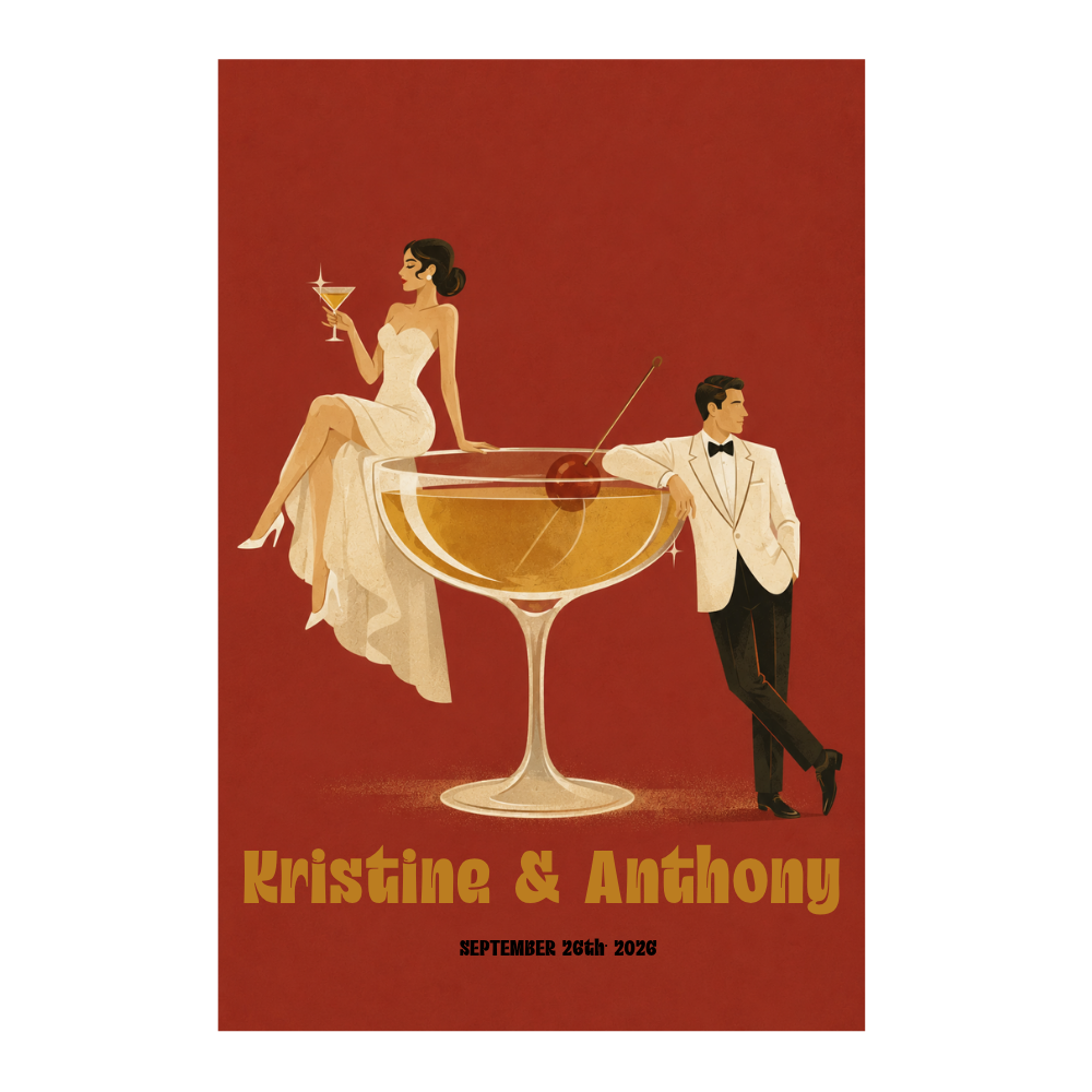 CANVAS 24x36 Retro Signature Cocktail Wedding Portrait