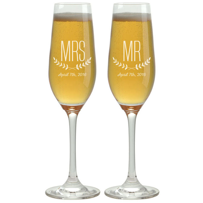 CHAMPAGNE FLUTES - MR. & MRS. DATE