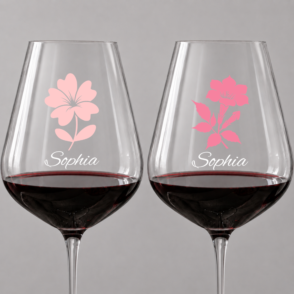 Wine Glass Personalized Flowers