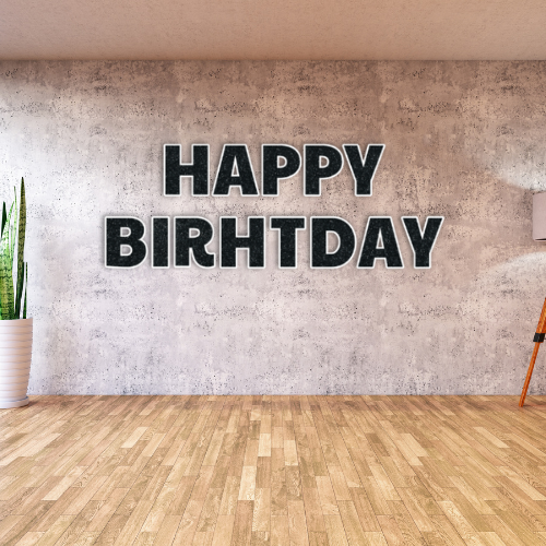 BLACK GLITTER HAPPY BIRTHDAY - PAYTON FONT FOAM BOARD