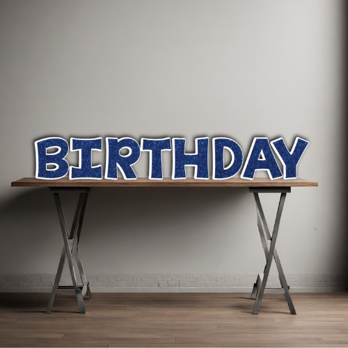 BLUE GLITTER HAPPY BIRTHDAY - KG FONT FOAM BOARD