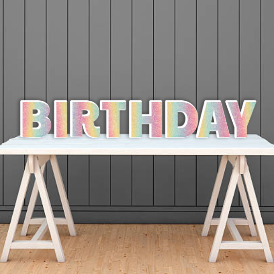 PASTEL GLITTER RAINBOW HAPPY BIRTHDAY - PAYTON FONT  FOAM BOARD